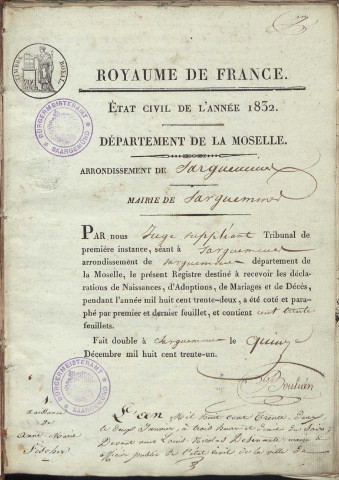 Registre d'État Civil 1832
