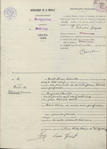 Registre des décès 1936-1939