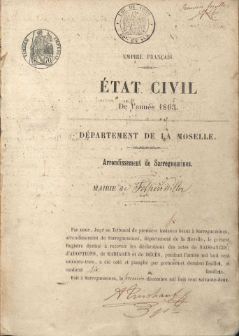 Registre d'État Civil 1863-1871