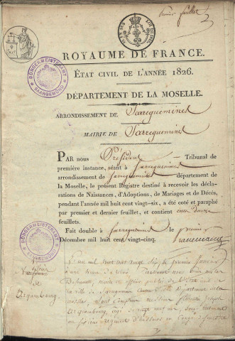 Registre d'État Civil 1826