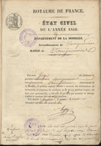 Registre d'État Civil 1846