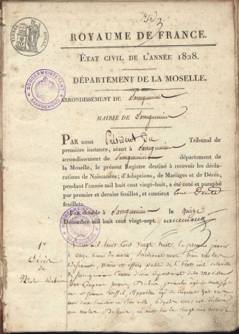 Registre d'État Civil 1828