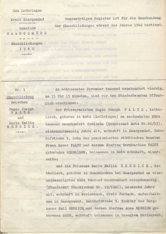 Registre des mariages 1940-1941