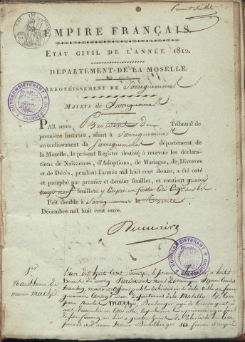 Registre d'État Civil 1812