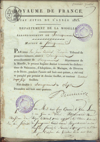 Registre d'État Civil 1815