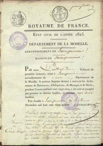 Registre d'État Civil 1825