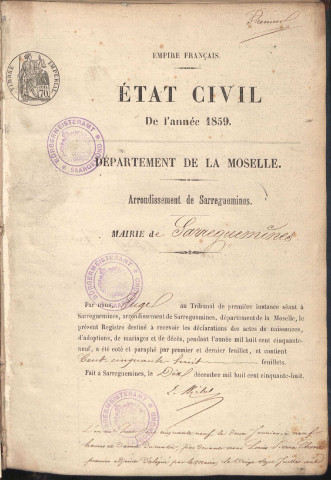 Registre d'État Civil 1859