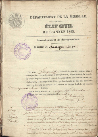 Registre d'État Civil 1853