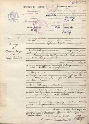Registre des mariages 1929-1930