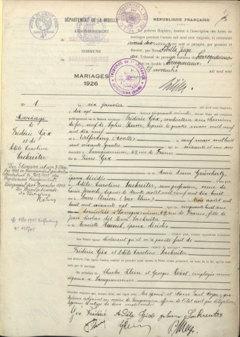 Registre des mariages 1926-1928