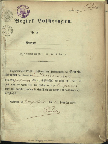 Registre des naissances 1875