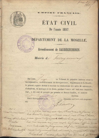 Registre d'État Civil 1857