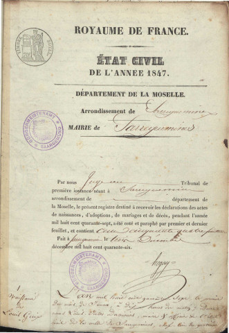 Registre d'État Civil 1847