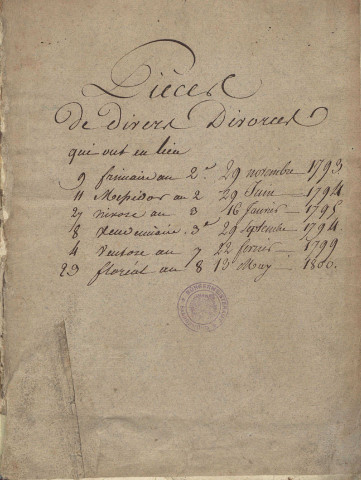 Registre des divorces de Sarreguemines (1793-1800)
