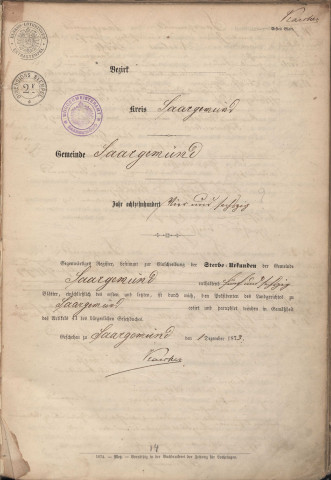 Registre des décès 1874