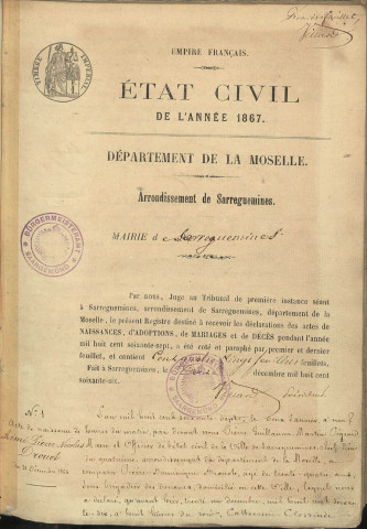 Registre d'État Civil 1867