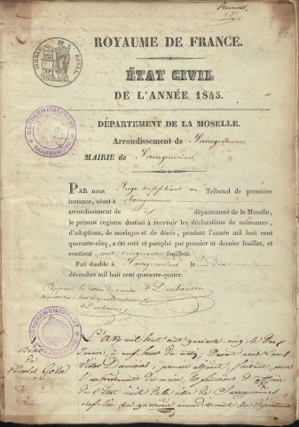 Registre d'État Civil 1845