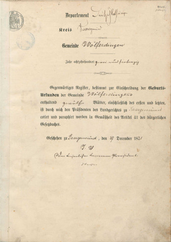 Registre des naissances 1872-1875