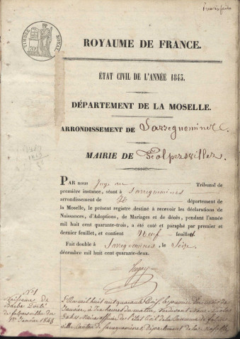 Registre d'État Civil 1843-1852