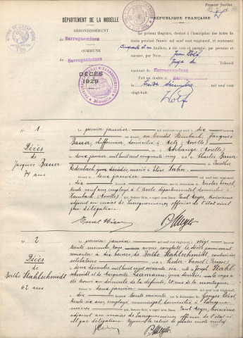 Registre des décès 1929-1930