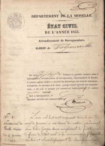 Registre d'État Civil 1853-1862