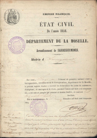 Registre d'État Civil 1856