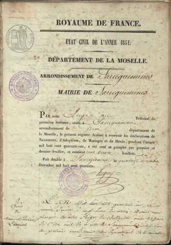 Registre d'État Civil 1841