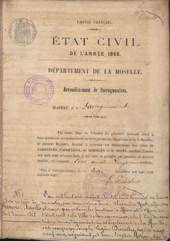 Registre d'État Civil 1868