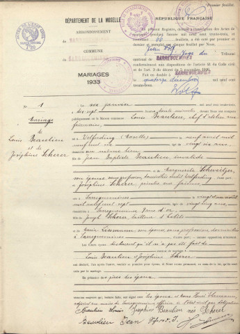 Registre des mariages 1933-1934
