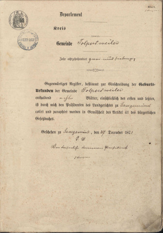 Registre des naissances 1872-1881