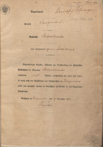 Registre des mariages 1872-1881