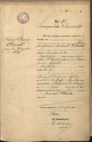 Registre des naissances 1880