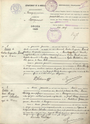 Registre des décès 1925-1926