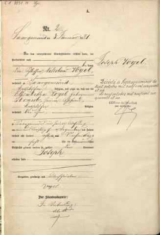 Registre des naissances 1881