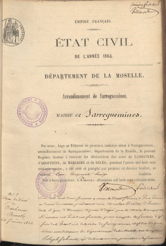 Registre d'État Civil 1864