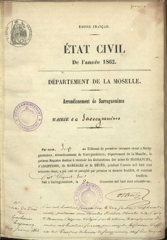 Registre d'État Civil 1862