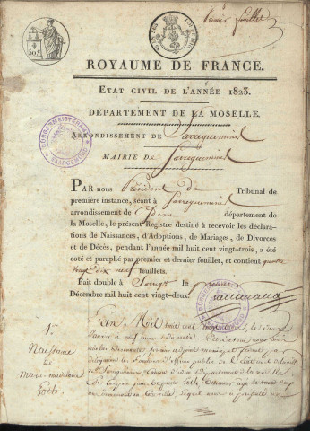 Registre d'État Civil 1823