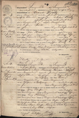 Registre des naissances 1874