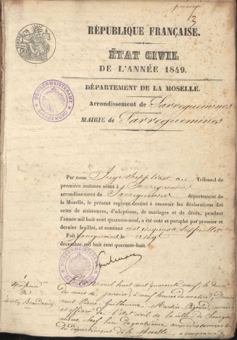 Registre d'État Civil 1849