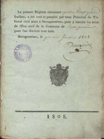Registre d'État Civil 1808