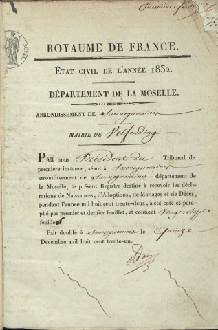 Registre d'État Civil 1832-1841