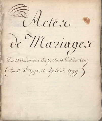 Registre des mariages 1798-1803