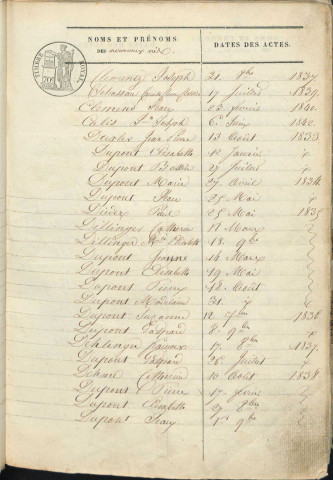 Registre d'État Civil 1833-1842
