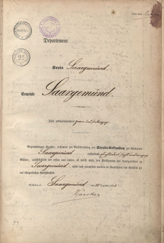 Registre des décès 1872