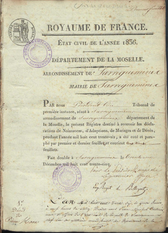 Registre d'État Civil 1836