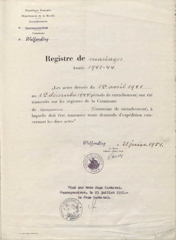 Registre des mariages 1936-1939