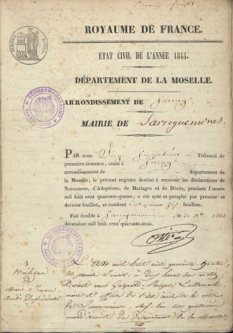 Registre d'État Civil 1844