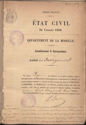 Registre d'État Civil 1860