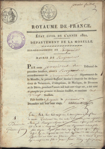 Registre d'État Civil 1821