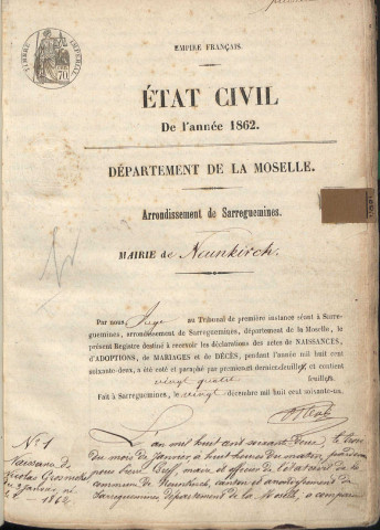 Registre d'État Civil 1853-1862